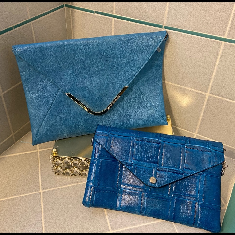 Steve Madden Gold Chain Cross Body & Blue Clutch.